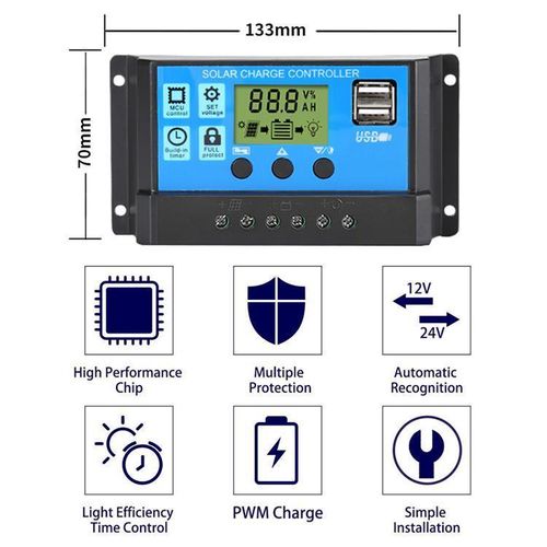 Generic Régulateur de Charge Solaire Sunafrica LCD 12V / 24V Double USB - image 2