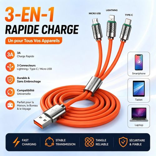 Generic Chargeur USB 3-en-1 ultra-rapide, 6A 120W
