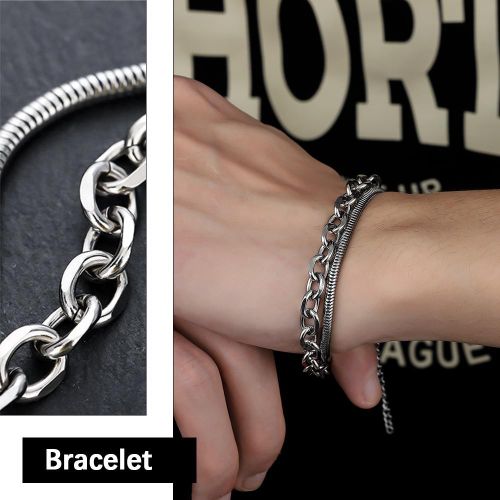 product_image_name-STY-Ensemble de bijoux pour hommes 2 pièces 2 en 1 Collier + Bracelet Ensemble Collier en acier titane Bracelet double couche-2