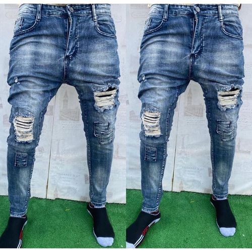 Fashion Pantalon Jeans Homme Dechirè - Bleu - Prix pas cher