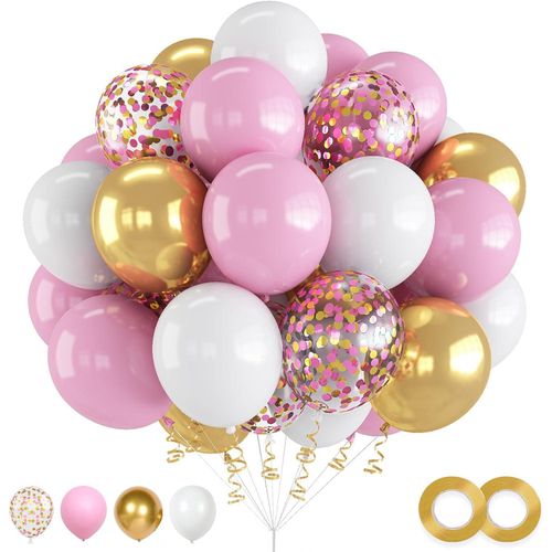 product_image_name-Generic-Grandes ballons de 30 pièces de 12 pouces en or, rose et blanc avec confettis et ruban gratuit – Pour décorations et fournitures d'anniversaire, de mariage et de fête-1