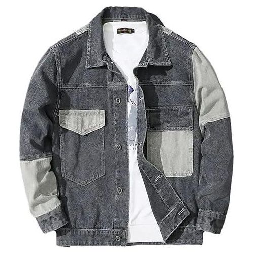 product_image_name-Fashion-Veste en jean noire pour homme, idéale pour le printemps et l'automne - Style streetwear hip-hop, coupe ample, pour jeunes.-4