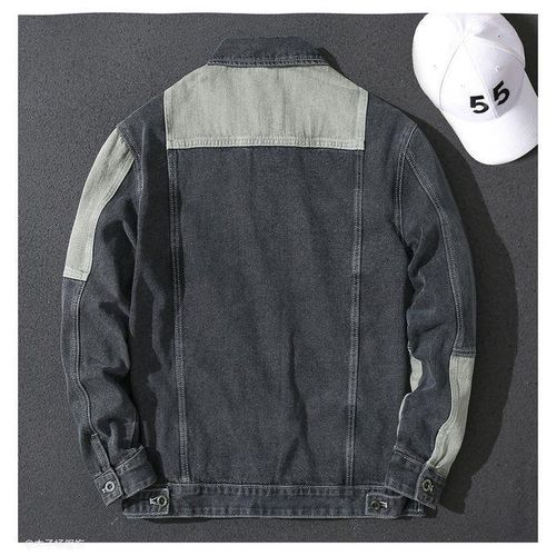 product_image_name-Fashion-Veste en jean noire pour homme, idéale pour le printemps et l'automne - Style streetwear hip-hop, coupe ample, pour jeunes.-5