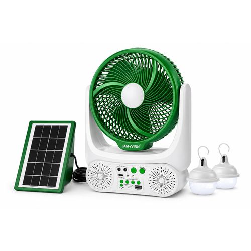 Generic Ventilateur Solaire avec Haut-Parleur – 8’’ Rechargeable Multifonction