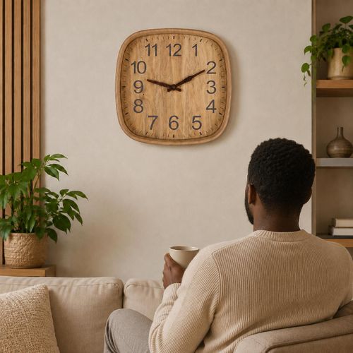Generic Horloge murale carrée effet bois - image 2
