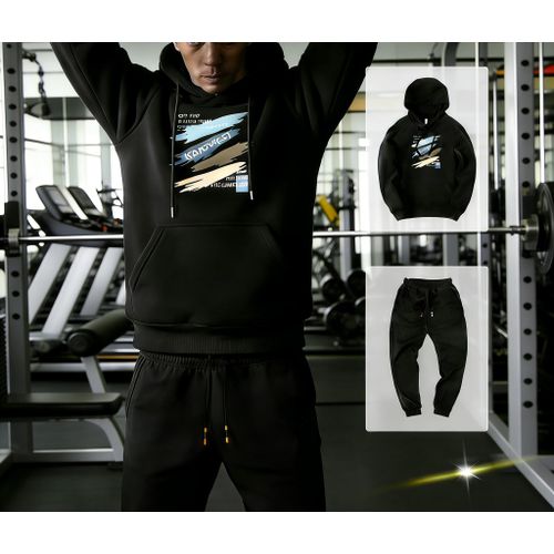 product_image_name-Fashion-Sweat à Capuche De Sport Pour Hommes, Ensemble Deux Pièces Décontracté à Manches Longues, Design Patchwork,Sportswear Décontracté Homme -4