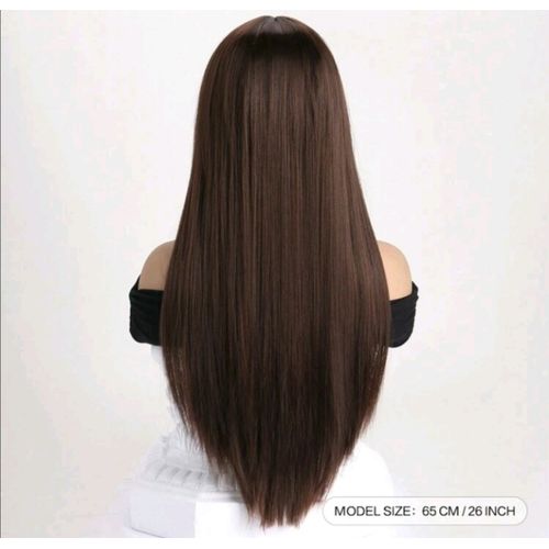 Fashion Perruque Semi Naturel Avec Frange Marron Prix pas cher