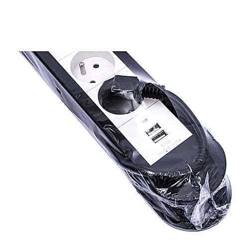 product_image_name-Powrennax-Rallonge Electrique  - 2 M Long-5 Prises+2  Port USB Prises Rondes -  Avec Interrupteur - Noir-3