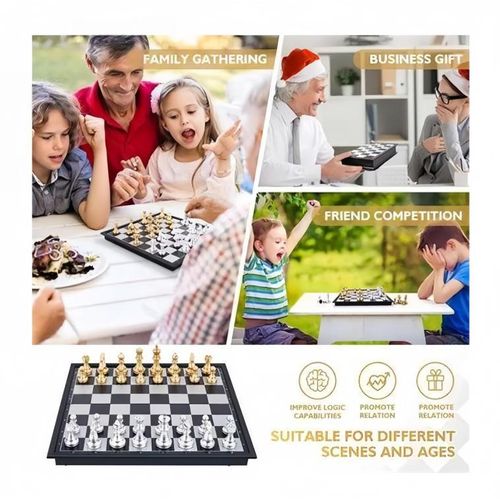 product_image_name-Generic-Ensemble d'échiquier pliable or argent, jeux d'échecs de voyage portables en plastique pour débutants, enfants et adultes pour fêtes-7