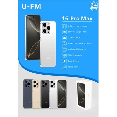 product_image_name-U-FM-16pro max 6.6inch,8Mp+13MpBeauty Cattery ,5000mAh Big Battery ,Face Unlock side fingerprint, Réseau 3G,4GB+64GB Memory-2