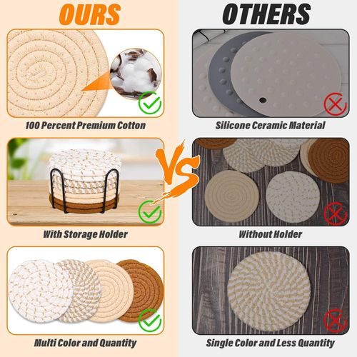 Hoshen Lot De 3 Sets De Table Ronds En Fil De Coton Beige - Tailles 17, 28 Et 35,6 Cm - Protection Chaleur Et Décoration