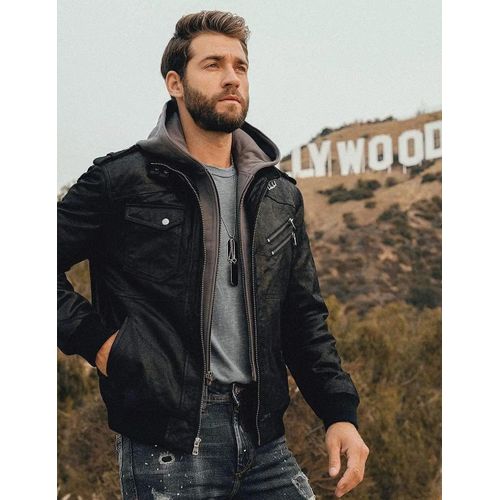 product_image_name-Fashion-Veste Effet Cuir Vieillis- Perfecto Homme- Blouse De Moto Avec Capuche-8