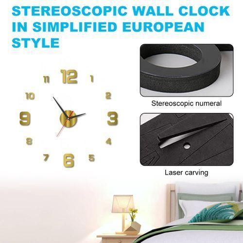 product_image_name-Generic-Horloge murale Abidjan, grande horloge DIY, horloge 3D, décoration murale moderne, horloge autocollante, horloge silencieuse Côte d'Ivoire, décoration salon, Jumia Déco, horloge design, horloge dorée.-3