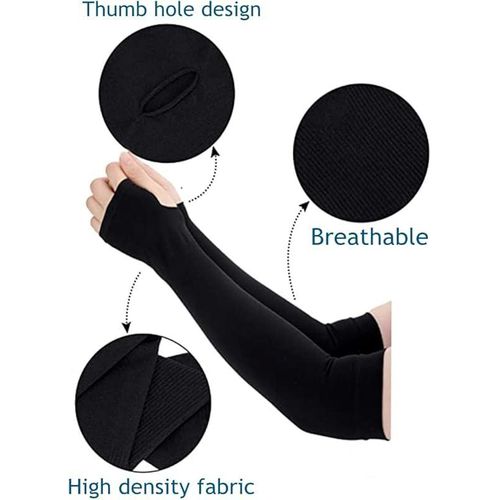 product_image_name-Generic-Une paire de manches anti-UV Ice avec trous pour les pouces pour hommes et garçons, couverture de bras de compression rafraîchissante UV, manche de sport extérieure -NOIR-2