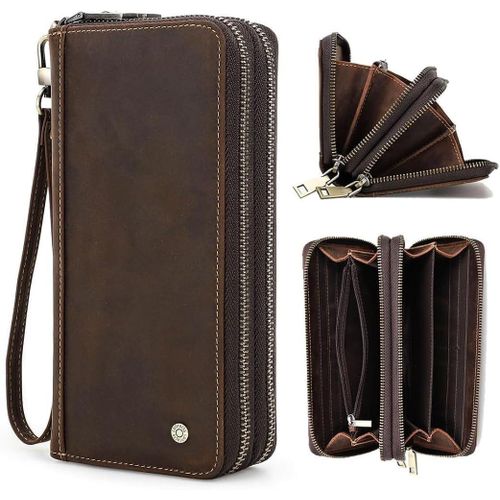 Generic  Portefeuille Long Double Zippé en Simili Cuir – Marron