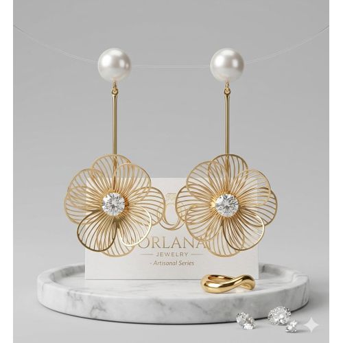 product_image_name-Fashion-Boucles d'oreilles Orlana - Fleurs dorées avec perles-3