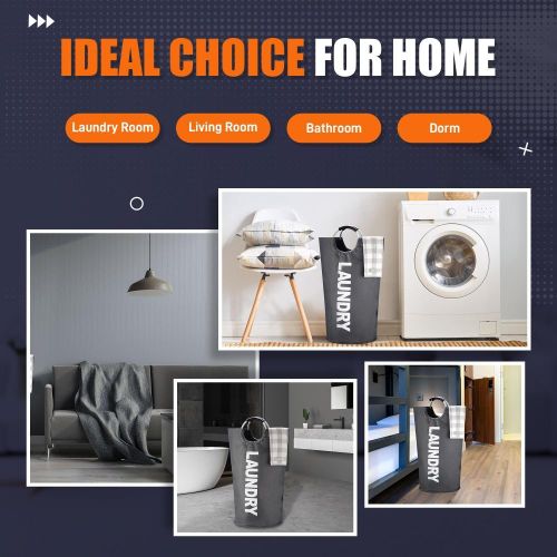 product_image_name-addigoes-Panier à Linge 90L, Panier à Linge Étanche, Sac à Linge avec Poignées Rembourrées, Poubelle à Vêtements, Panier Pliable pour un Rangement Facile gris-2