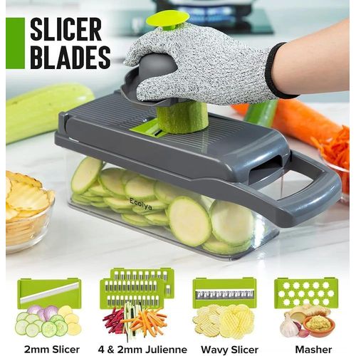 product_image_name-Generic-Mandoline de Cuisine Professionnelle 19-en-1 - Hachoir & Coupe-Légumes Multifonctionnel, Lames Interchangeables Acier Inoxydable - Tranche, Coupe-Dés & Julienne (Récipient de Collecte)-3