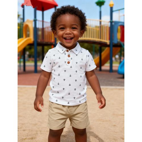 product_image_name-Fashion-Ensemble d'été garçon 0-5 ans, haut à manches courtes + short, ensemble deux pièces - Blanc & Kaki-7