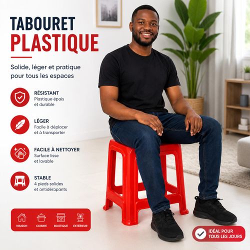 Generic Tabouret en Plastique Rouge – Solide et Pratique - image 3