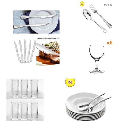 Generic Lot De 6 Assiettes + 12 Verres + Couvert - Prix pas cher