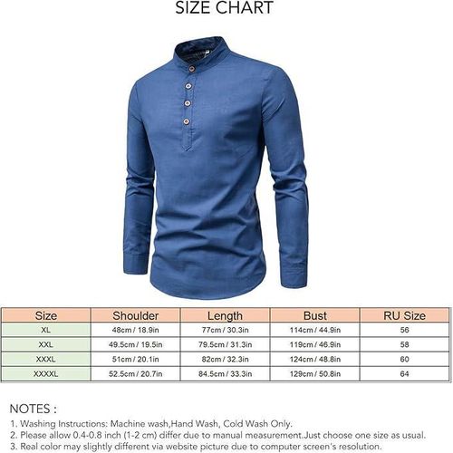 product_image_name-Fashion-Chemise décontractée à col montant pour homme, à manches longues, mélange de coton et lin - Bleu-6