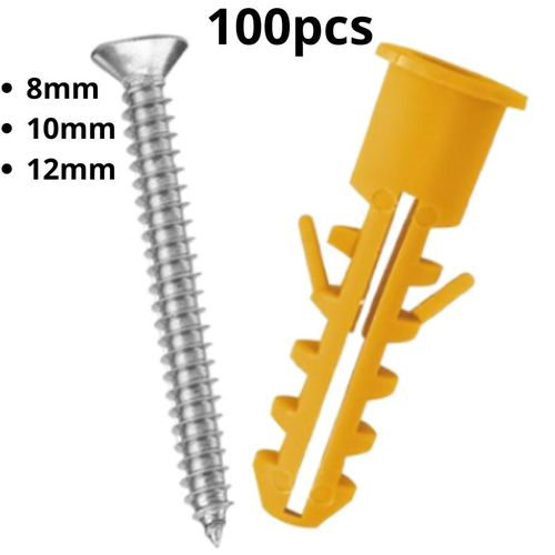 product_image_name-Generic-Lot de 100 Chevilles à Expansion avec Vis - Fixation Murale Haute Résistance - Multi-Tailles (8mm, 10mm, 12mm) - Kit Professionnel pour Béton et Maçonnerie-1