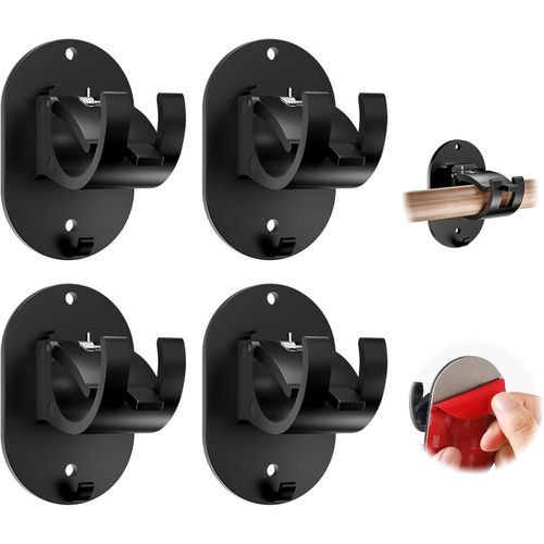 Support Tringle Rideau Sans Perçage - Lot De 4 - Adhésif Puissant Ou Vis Incluses - Réglable Pour Diamètre 1,5 à 3 Cm - Pour Rideaux Ou Porte-serviettes