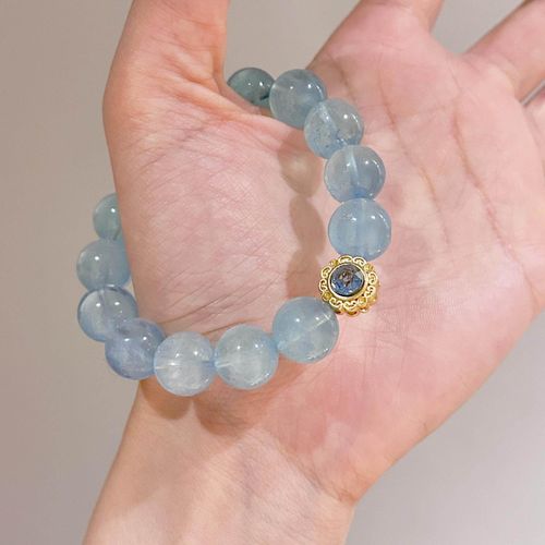 product_image_name-CALLIARA-Bracelet en Aigue-Marine Naturelle, Design Luxe Léger Contraste Or & Argent, Bracelet Perlé en Cristal Bleu Glacé Frais pour Femme-3