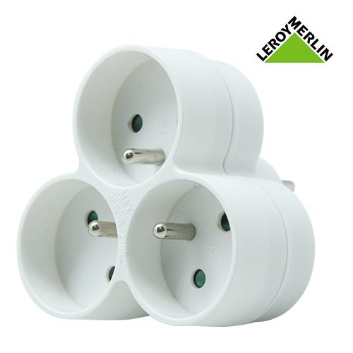 Leroy Merlin Multiprise Murale 3 Prises 16A - Triplite - Blanc - 3