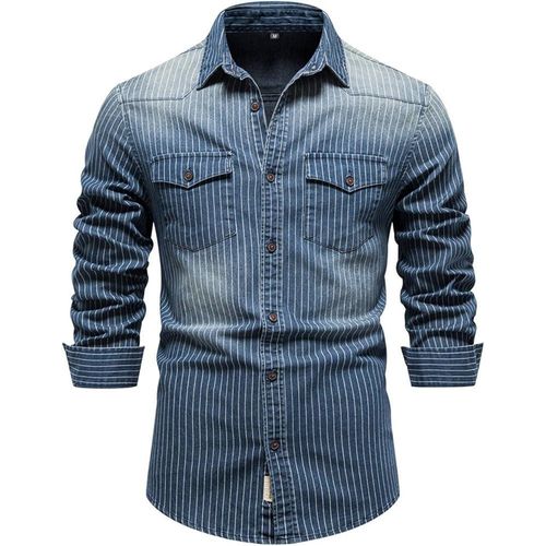 product_image_name-Fashion-Chemise Jeans Manches Longues -Bleu-1