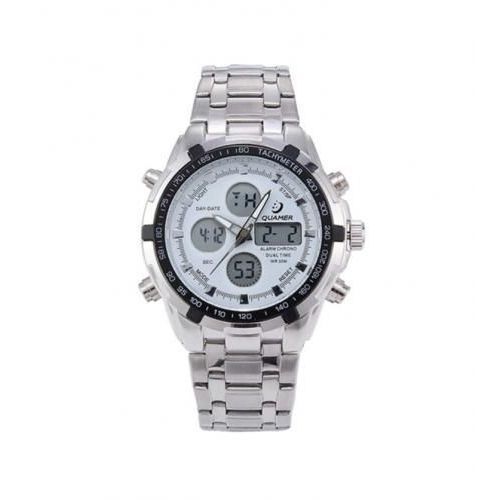 product_image_name-Quamer-Montre Dual Chrono Analogique Et Numérique - Argent Fond Blanc-1