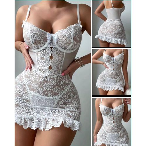 Fashion Nuisette Transparente Brodée – Élégance Florale & Sensualité
