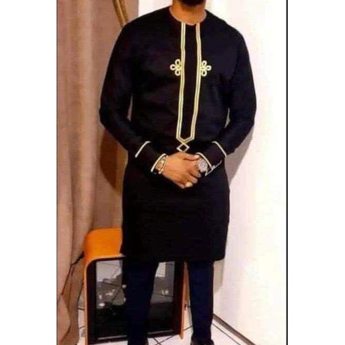 product_image_name-Fashion-Ensemble Tunique Complet Homme Manche longue noir or-1