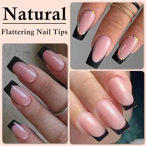 product_image_name-Generic-Ensemble de nail art de 144 pièces, adapté pour les mains et les pieds, embouts d'ongles en acrylique couvrant entièrement, adapté aux salons de manucure - noir+rose-2