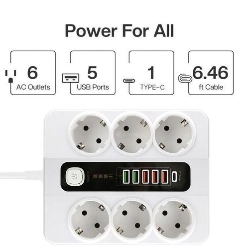 product_image_name-Generic-Multiprise – 6 prises + USB avec minuterie 3000W – Charge Rapide-3