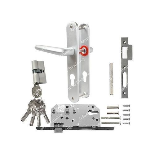 product_image_name-Generic-Ensemble Poignée De Porte + Serrure Encastrable De Serrure Avec 5 Clés - Argent-1