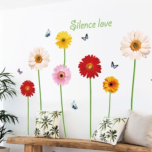 Sticker Mural Fleur Design minimaliste femme et tournesols