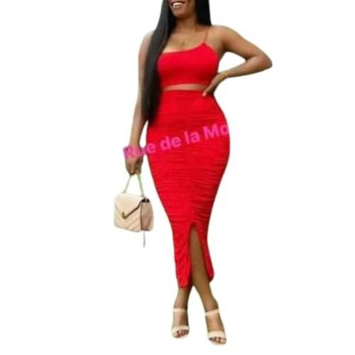 Fashion ENSEMBLE JUPE ET HAUT DAME CHIC ROUGE Prix pas cher