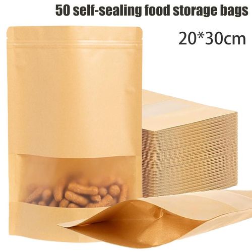 product_image_name-Generic- 50 sacs-Sacs alimentaires en papier kraft 1 kg - Sacs de conservation des aliments - Sacs refermables - Sacs de conservation pour réfrigérateur (20 x 30 cm)-1