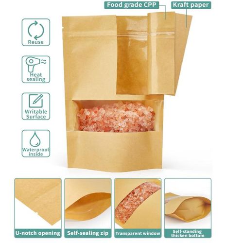 product_image_name-Generic- 50 sacs-Sacs alimentaires en papier kraft 1 kg - Sacs de conservation des aliments - Sacs refermables - Sacs de conservation pour réfrigérateur (20 x 30 cm)-4