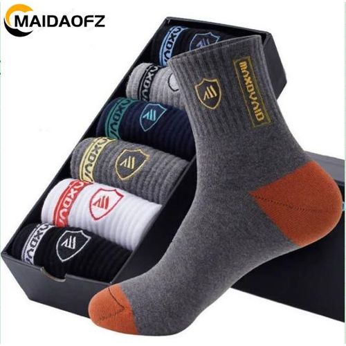 product_image_name-MAIDAOFZ-Mode 5 Paires Chaussettes En Coton Pur Homme Style Simple Lettre Medium Tube - 09-Couleur Aléatoire-1