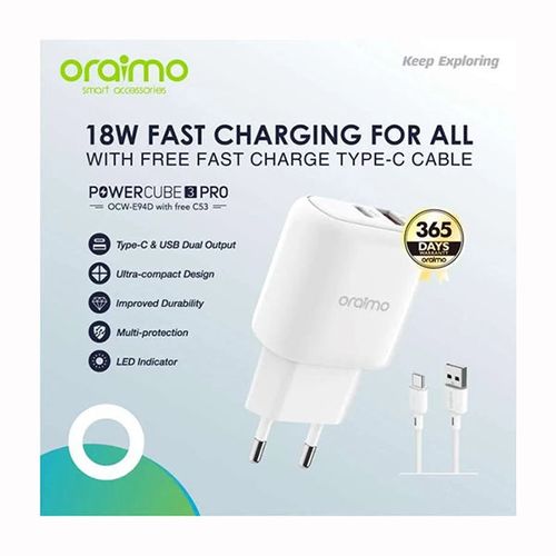 oraimo PowerCube 3 Pro Kit de chargeur de charge rapide 18 W avec câble  Micro USB