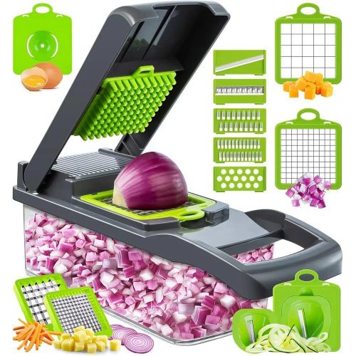 product_image_name-Generic-Mandoline de Cuisine Professionnelle 19-en-1 - Hachoir & Coupe-Légumes Multifonctionnel, Lames Interchangeables Acier Inoxydable - Tranche, Coupe-Dés & Julienne (Récipient de Collecte)-1