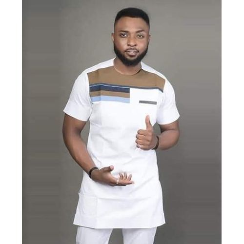 Fashion Ensemble Tunique Homme Manche Courte De Couleur Blanche