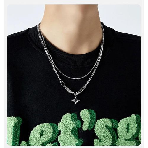 product_image_name-Fashion-Collier homme en acier inoxydable à double chaîne et étoiles – Cadeau parfait-4