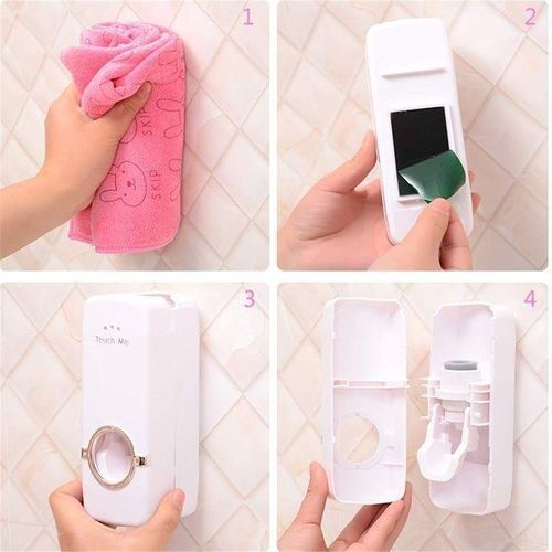 Generic Support Distributeur De Dentifrice Fixé Au Mur Et Porte-brosse à Dents - image 4