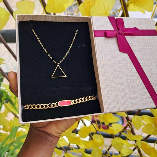 product_image_name-Fashion-Bijoux chaîne homme Triangle Doré 2en1 chaîne bracelet pendentif ensemble bijoux accessoire homme inox luxe mode stylé garçon cadeau Homme coffret cadeau anniversaire homme fête pères Saint Valentin Mariage amour cœur -1