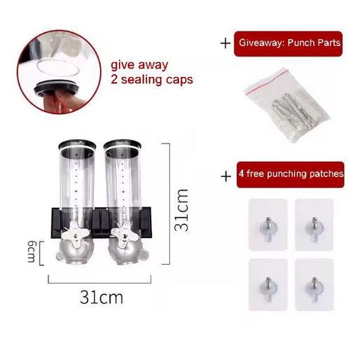 product_image_name-Generic-Distributeur de Céréales et Grains Double – 2 Cylindres de Distribution Transparents – Système Mural Gain de Place – Conservation Hermétique & Dosage Facile – Design Moderne pour Cuisine-5