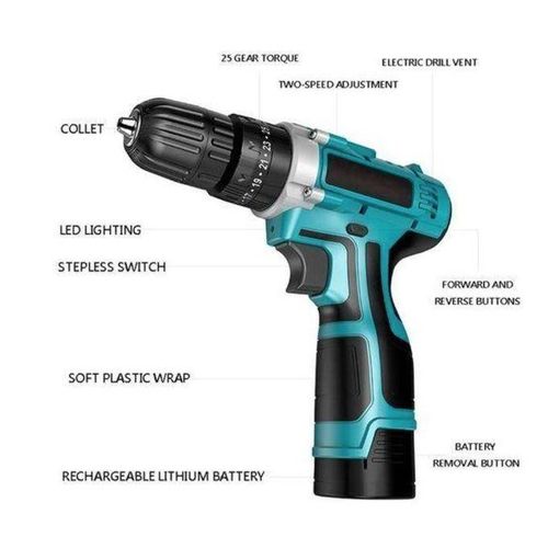 Generic Kit De Perceuse Electril Dirll Sans Fil 21 V + 2Batteries +25 Accessoires - image 3